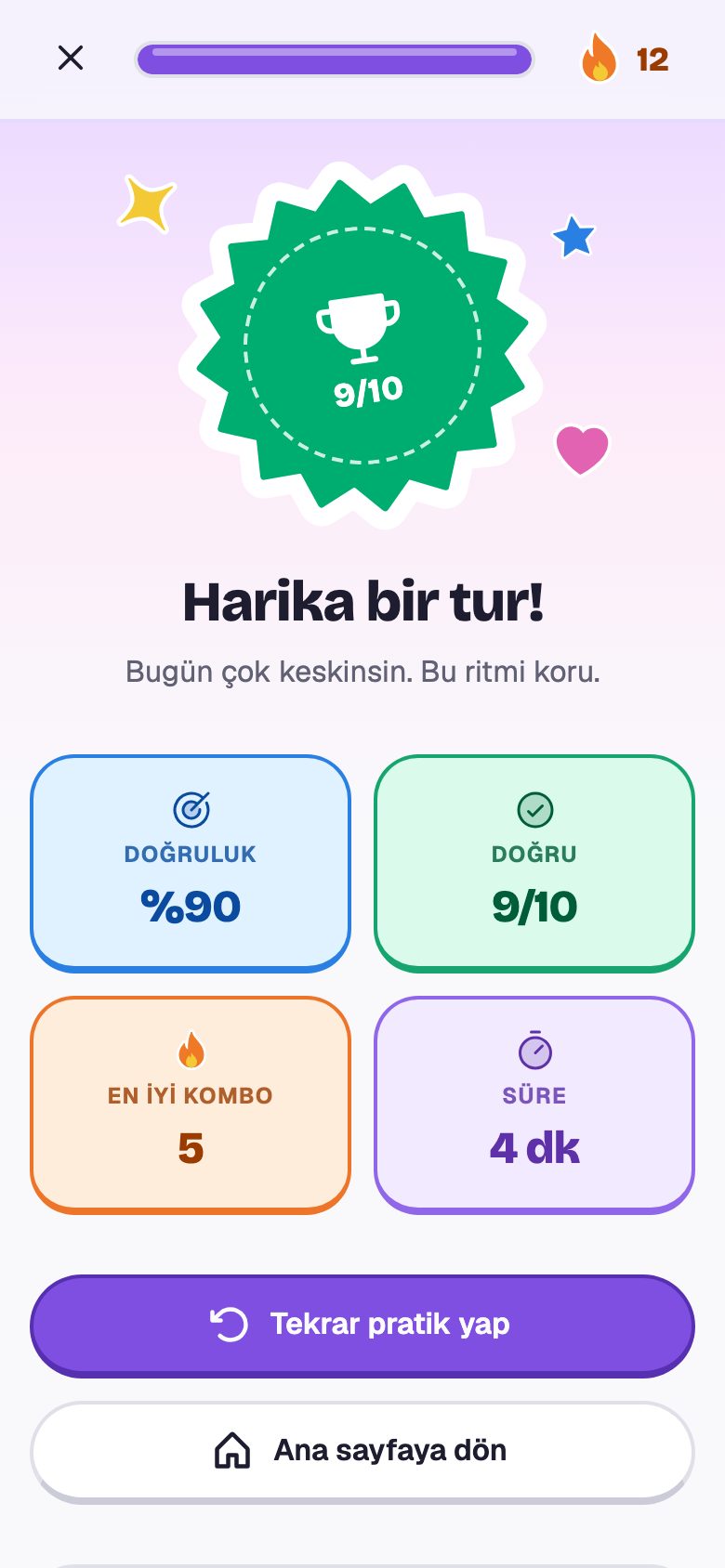 Turun sonu: 9/10, Harika bir tur!, doğruluk, en iyi kombo ve süreyle.